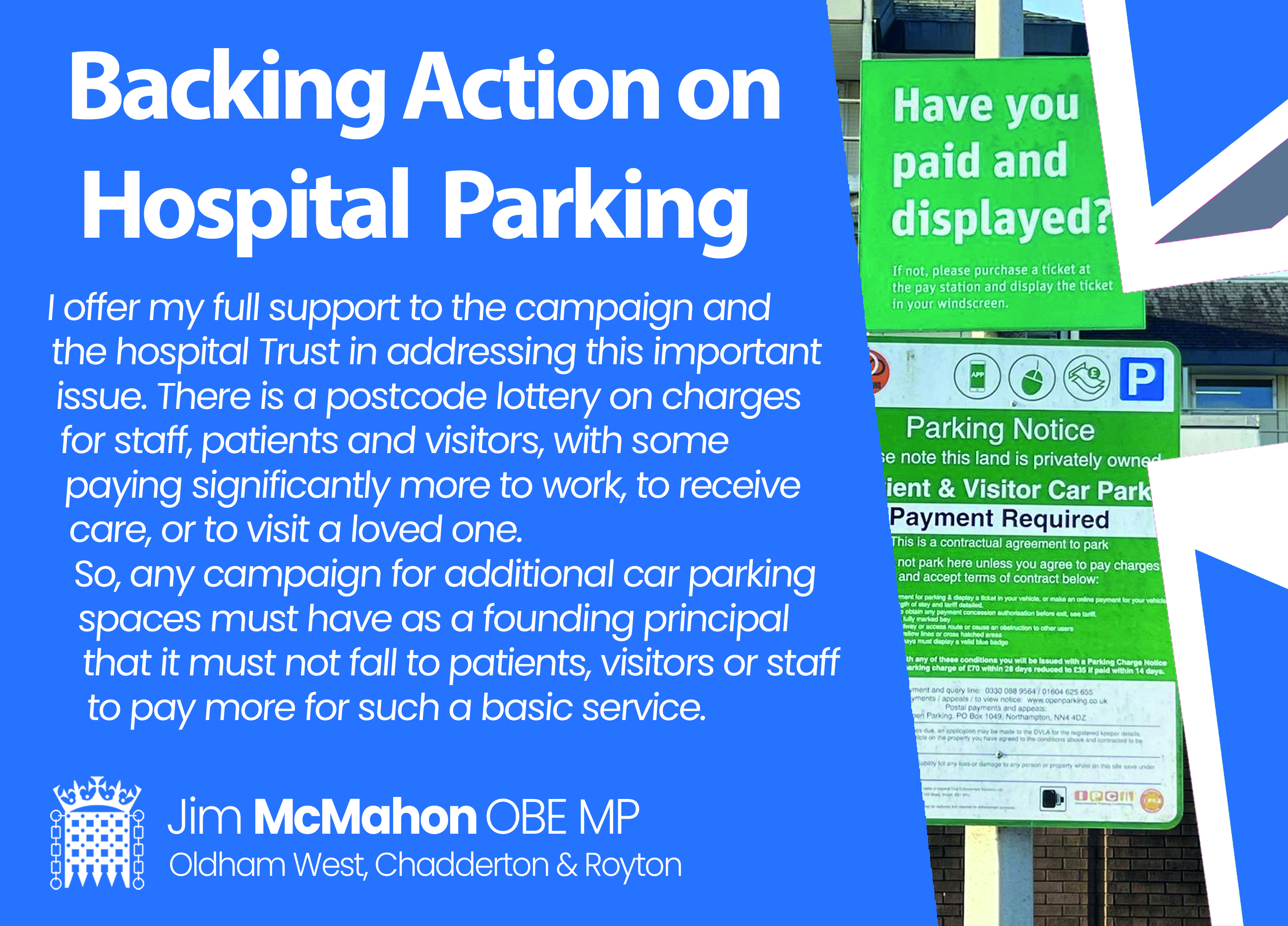 Backing action to improve parking at Royal Oldham Hospital – Jim ...